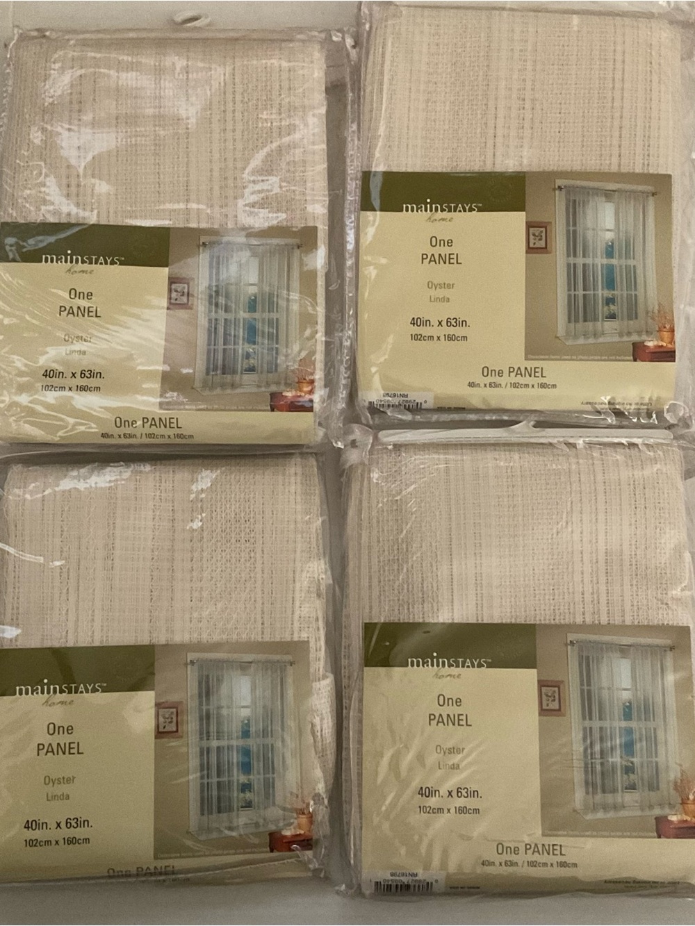 NEW Lot of 4 Mainstays Oyster Linda Sheer Window Panel 40”x63”